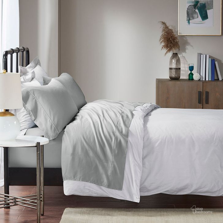 The appearance of Cotton And Polyester Solid Queen Sheet Set In Grey designed by Olliix in the transitional interior design. This grey piece of furniture  was selected by 1StopBedrooms from 1500 Thread Count Collection to add a touch of cosiness and style into your home. Sku: MP20-4850. Material: Polyester. Bed Size: Queen. Product Type: Bed Sheet. Image1