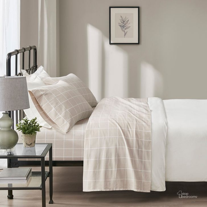 The appearance of Cotton Flannel Oversized King Sheet Set In Beige Windowpane designed by Olliix in the transitional interior design. This beige windowpane piece of furniture  was selected by 1StopBedrooms from Oversized Flannel Collection to add a touch of cosiness and style into your home. Sku: BR20-1858. Bed Size: King. Material: Cotton. Product Type: Bed Sheet. Image1