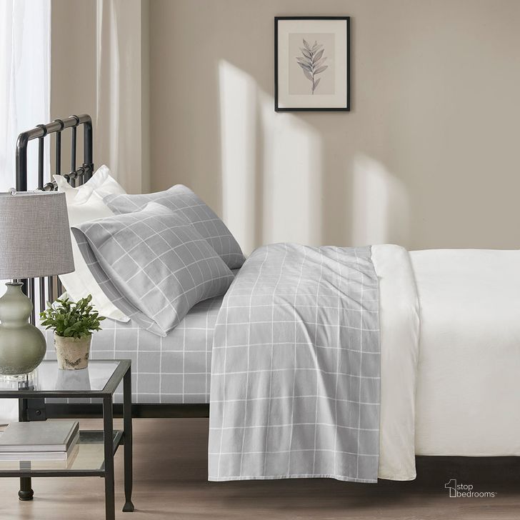 The appearance of Cotton Flannel Oversized King Sheet Set In Grey Windowpane designed by Olliix in the transitional interior design. This grey windowpane piece of furniture  was selected by 1StopBedrooms from Oversized Flannel Collection to add a touch of cosiness and style into your home. Sku: BR20-1854. Bed Size: King. Material: Cotton. Product Type: Bed Sheet. Image1