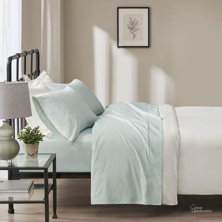 The appearance of Cotton Flannel Oversized Queen Sheet Set In Seafoam Solid designed by Olliix in the transitional interior design. This seafoam solid piece of furniture  was selected by 1StopBedrooms from Oversized Flannel Collection to add a touch of cosiness and style into your home. Sku: BR20-1845. Bed Size: Queen. Material: Cotton. Product Type: Bed Sheet. Image1