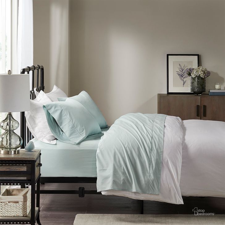 The appearance of Cotton Peached Percale King Sheet Set In Aqua designed by Olliix in the transitional interior design. This aqua piece of furniture  was selected by 1StopBedrooms from Peached Percale Collection to add a touch of cosiness and style into your home. Sku: MP20-5415. Bed Size: King. Material: Cotton. Product Type: Bed Sheet. Image1
