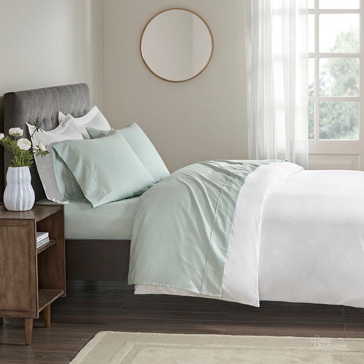 The appearance of Cotton Sateen Performance Full Sheet Set In Seafoam designed by Olliix in the transitional interior design. This seafoam piece of furniture  was selected by 1StopBedrooms from 400 Thread Count Collection to add a touch of cosiness and style into your home. Sku: BR20-0982. Bed Size: Full. Material: Cotton. Product Type: Bed Sheet. Image1