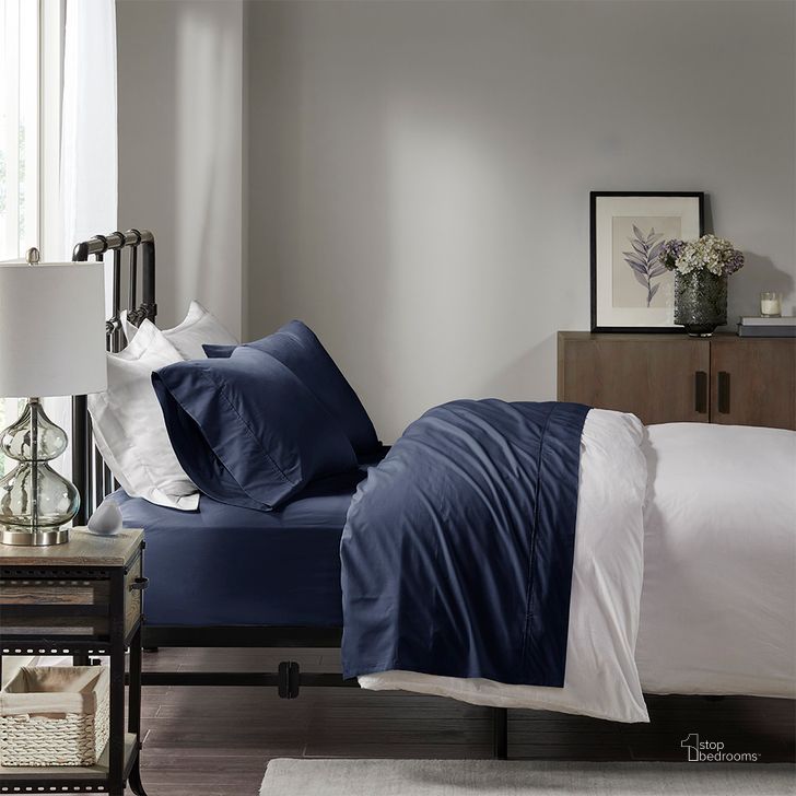 The appearance of Cotton Single Pick Peached And Brushed Percale Twin Sheet Set In Navy designed by Olliix in the transitional interior design. This navy piece of furniture  was selected by 1StopBedrooms from Peached Percale Collection to add a touch of cosiness and style into your home. Sku: MP20-6638. Bed Size: Twin. Material: Cotton. Product Type: Bed Sheet. Image1