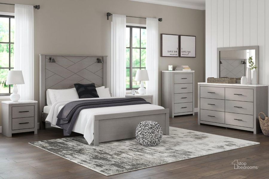 The appearance of Cottonburg Light Grey Panel Bedroom Set designed by Signature Design by Ashley in the modern / contemporary interior design. This white and light gray piece of furniture  was selected by 1StopBedrooms from Cottonburg Collection to add a touch of cosiness and style into your home. Sku: B1192-54;B1192-57;B1192-98;B1192-92. Bed Type: Panel Bed. Material: Wood. Product Type: Panel Bed. Bed Size: Queen. Image1