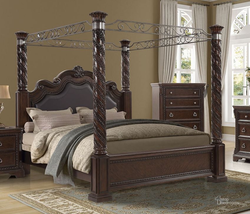 The appearance of Coventry King Canopy Bed In Mahogany designed by Bernards in the traditional interior design. This mahogany piece of furniture  was selected by 1StopBedrooms from Coventry Collection to add a touch of cosiness and style into your home. Sku: 1988-113. Bed Type: Canopy Bed. Product Type: Canopy Bed. Bed Size: King. Material: Poplar. Image1