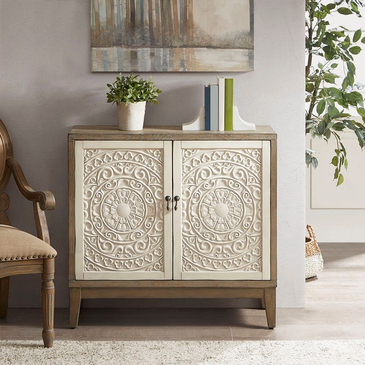 The appearance of Cowly Accent Chest In Reclaimed Walnut/Antique Cream designed by Olliix in the modern / contemporary interior design. This reclaimed walnut/antique cream piece of furniture  was selected by 1StopBedrooms from Cowley Collection to add a touch of cosiness and style into your home. Sku: MP130-0824. Product Type: Chest. Material: MDF. Image1