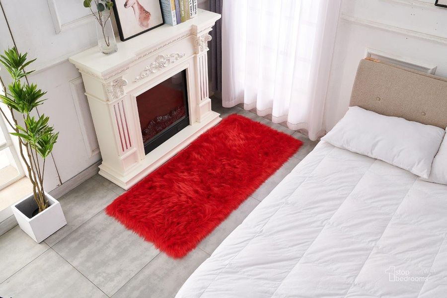 The appearance of Cozy Collection Ultra Soft Fluffy Faux Fur Sheepskin Area Rug In Red - LSRRD5884-46 designed by Amazing Rugs in the modern / contemporary interior design. This red piece of furniture  was selected by 1StopBedrooms from Cozy Collection to add a touch of cosiness and style into your home. Sku: LSRRD5884-46. Material: Polyester. Product Type: Area Rugs. Image1