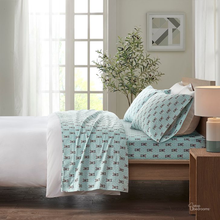 The appearance of Cozy Cotton Flannel Printed Twin XL Sheet Set In Aqua French Bulldog designed by Olliix in the transitional interior design. This aqua french bulldog piece of furniture  was selected by 1StopBedrooms from Cozy Flannel Collection to add a touch of cosiness and style into your home. Sku: TN20-0222. Material: Cotton. Bed Size: Twin XL. Product Type: Bed Sheet. Image1