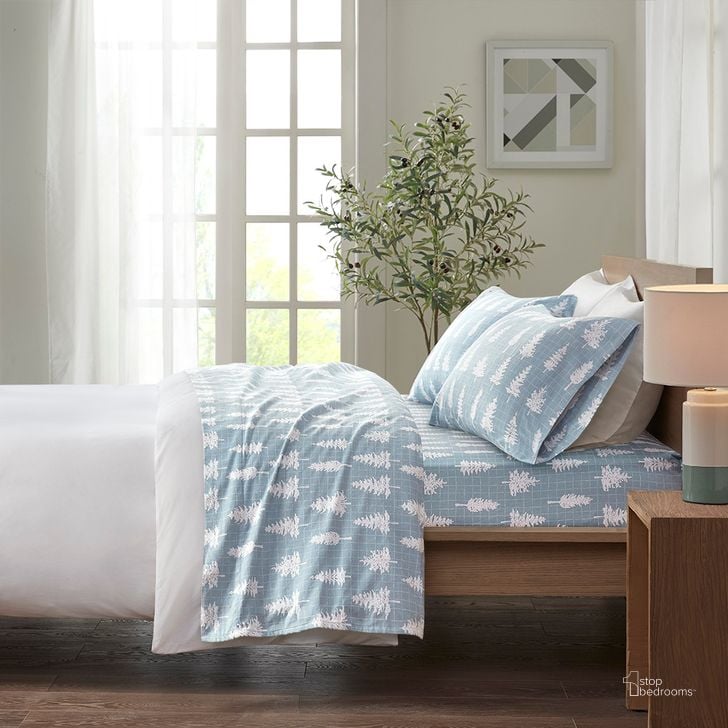 The appearance of Cozy Cotton Pigment Printed Cotton Flannel Queen Sheet Set In Blue Forest designed by Olliix in the transitional interior design. This blue forest piece of furniture  was selected by 1StopBedrooms from Cozy Flannel Collection to add a touch of cosiness and style into your home. Sku: TN20-0386. Bed Size: Queen. Material: Cotton. Product Type: Bed Sheet. Image1