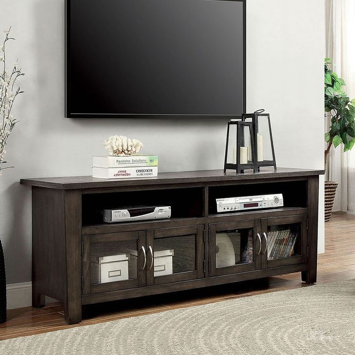 The appearance of Craigmyle Gray TV Stand and TV Console 0qd2348139 designed by Isaac Tahari in the transitional interior design. This gray piece of furniture  was selected by 1StopBedrooms from Craigmyle Collection to add a touch of cosiness and style into your home. Sku: CM5903-TV-60. Material: Wood. Product Type: TV Stands and TV Console. Image1