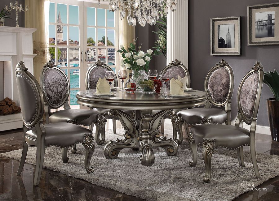 The appearance of Cranby Silver Dining Room Set 0qc2331547 designed by Leisure Living in the rustic / southwestern interior design. This silver piece of furniture  was selected by 1StopBedrooms from Cranby Collection to add a touch of cosiness and style into your home. Sku: 66840T;66841ST;66822. Table Top Shape: Round. Material: Wood. Product Type: Dining Room Set. Size: 60". Image1