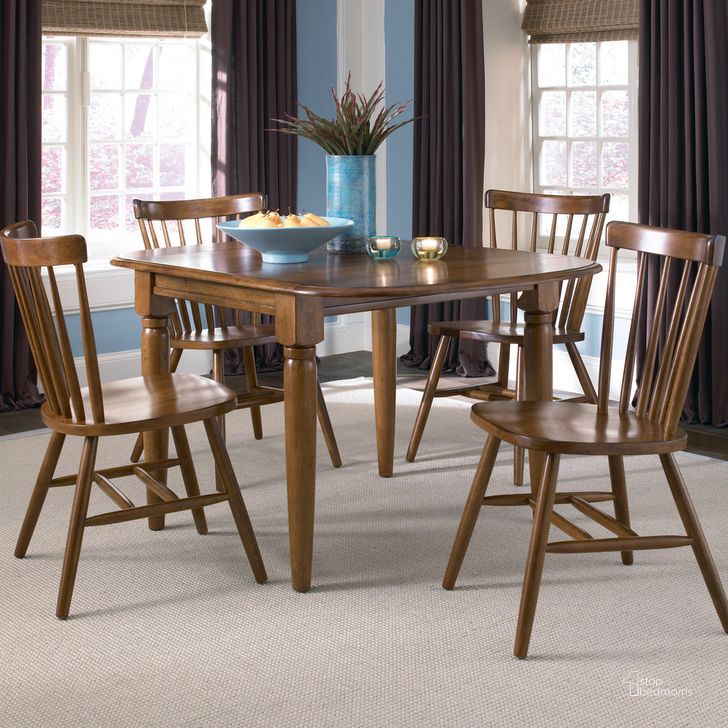 The appearance of Creations II Tobacco Drop Leaf Dining Room Set designed by Liberty in the country / farmhouse interior design. This brown piece of furniture  was selected by 1StopBedrooms from Creations Collection to add a touch of cosiness and style into your home. Sku: 38-T200;38-C50. Table Base Style: Legs. Table Top Shape: Round. Material: Wood. Product Type: Dining Room Set. Image1