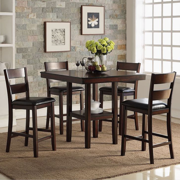 The appearance of Cromwell 5-Piece Counter Height Dining Set designed by Bernards in the transitional interior design. This warm brown piece of furniture  was selected by 1StopBedrooms from Cromwell Collection to add a touch of cosiness and style into your home. Sku: 5672-530. Material: Wood. Product Type: Dining Room Set. Image1