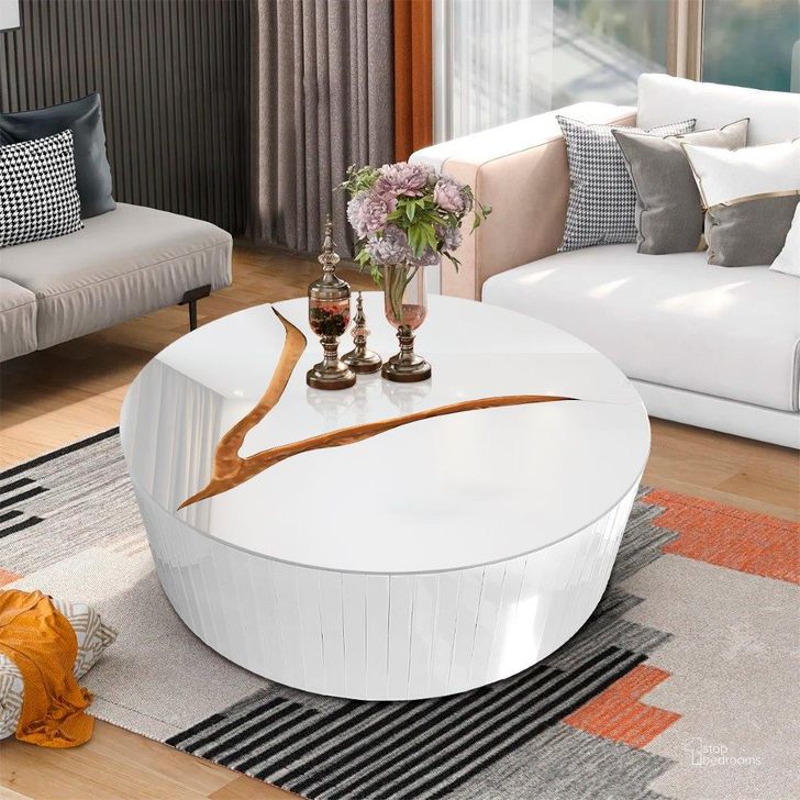 The appearance of Cronos White and Gold Coffee and Cocktail Table 0qb24536848 designed by Artisan Elegance in the modern / contemporary interior design. This white and gold piece of furniture  was selected by 1StopBedrooms from Cronos Collection to add a touch of cosiness and style into your home. Sku: CTC002WG. Product Type: Coffee Table. Material: MDF. Image1