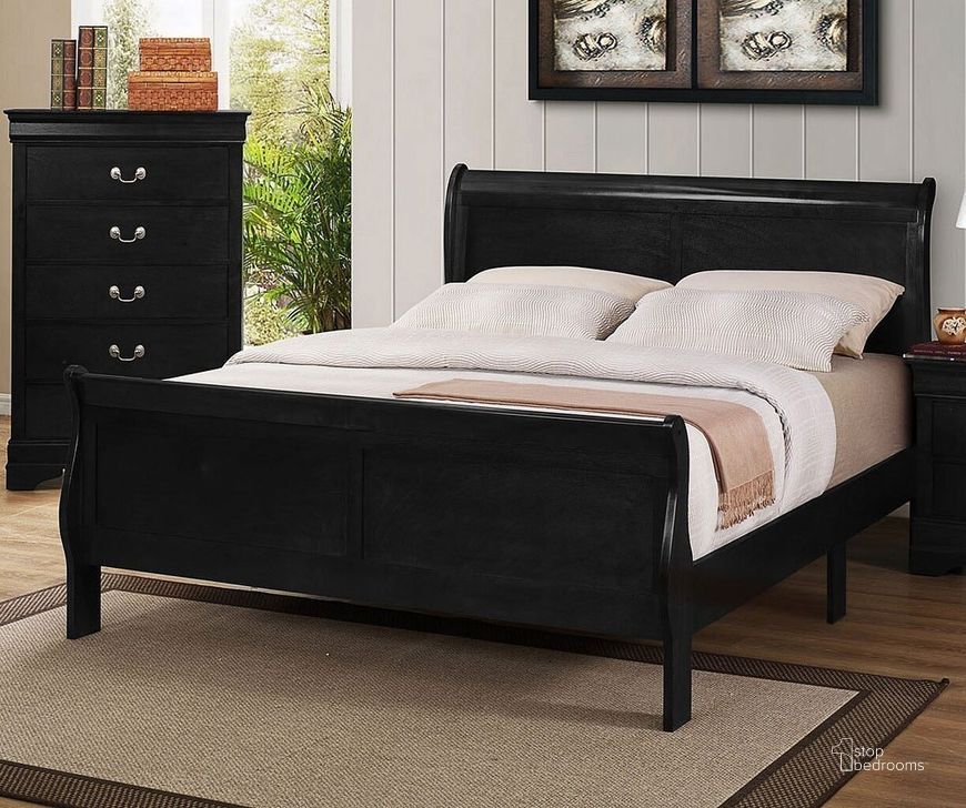 The appearance of Crown Mark Louis Philip King Sleigh Bed in Black B3950 designed by Crown Mark in the traditional interior design. This black piece of furniture  was selected by 1StopBedrooms from Louis Philip Collection to add a touch of cosiness and style into your home. Sku: B3950-K-HBFB;B3950-K-RAIL. Bed Type: Sleigh Bed. Material: Wood. Product Type: Sleigh Bed. Bed Size: King. Image1