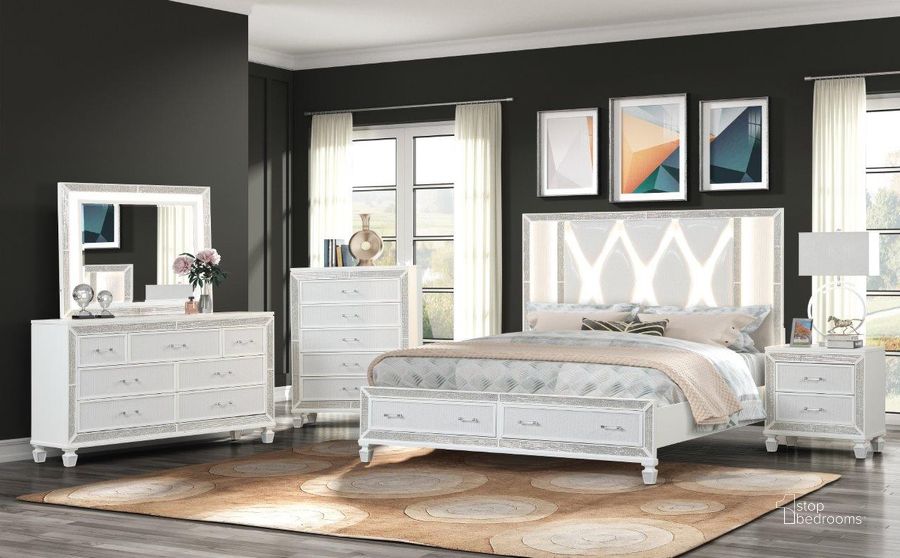 The appearance of Crystal King 4 PC Storage Wood Bedroom Set Finished In White designed by Galaxy Home Furnishings in the modern / contemporary interior design. This white piece of furniture  was selected by 1StopBedrooms from Crystal Collection to add a touch of cosiness and style into your home. Sku: 698781325766. Material: Wood. Product Type: Bedroom Set. Image1