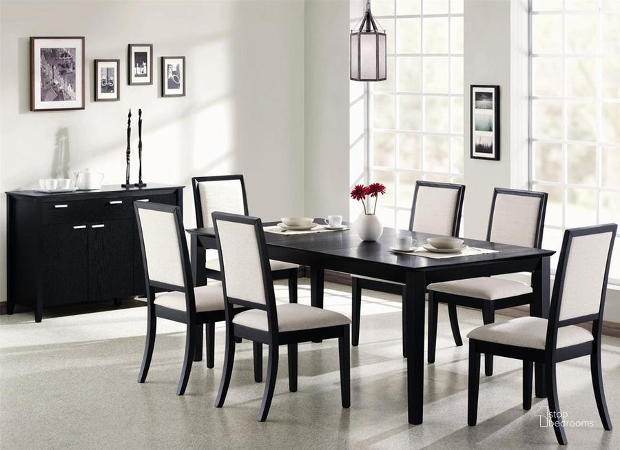 The appearance of Lexton Dining Room Set - 101561 designed by Coaster in the transitional interior design. This black piece of furniture  was selected by 1StopBedrooms from Lexton Collection to add a touch of cosiness and style into your home. Sku: 101561;101562. Table Base Style: Legs. Material: Wood. Product Type: Dining Room Set. Table Top Shape: Rectangular. Image1