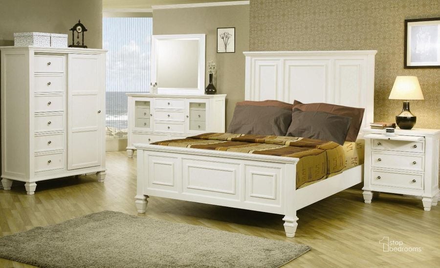 The appearance of Sandy Beach White Panel Bedroom Set - 201301 designed by Coaster in the transitional interior design. This white piece of furniture  was selected by 1StopBedrooms from Sandy Collection to add a touch of cosiness and style into your home. Sku: 201301QB1;201301QB2;201301QB3;201302. Bed Type: Panel Bed. Material: Wood. Product Type: Panel Bed. Bed Size: Queen. Image1