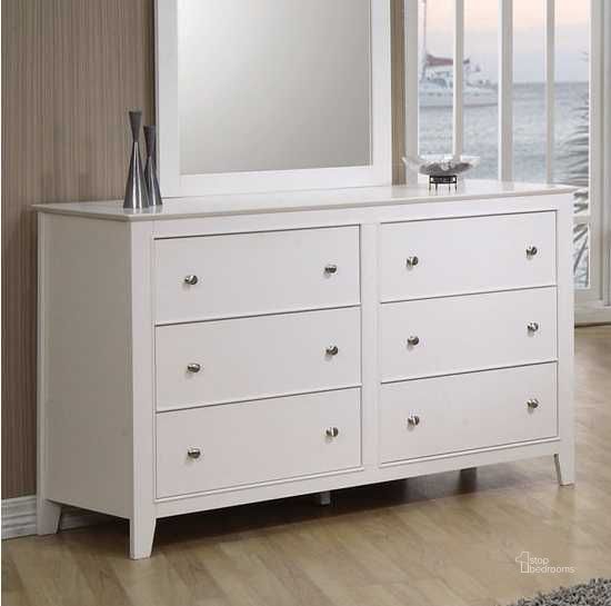 The appearance of Selena Dresser designed by Coaster in the modern / contemporary interior design. This white piece of furniture  was selected by 1StopBedrooms from Selena Collection to add a touch of cosiness and style into your home. Sku: 400233. Material: Wood. Product Type: Dresser. Image1