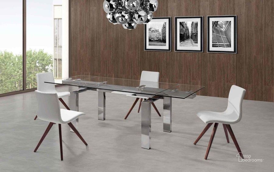 The appearance of Cuatro Extendable Dining Table designed by Whiteline Modern Living in the modern / contemporary interior design. This silver piece of furniture  was selected by 1StopBedrooms from Cuatro Collection to add a touch of cosiness and style into your home. Sku: DT1234. Table Base Style: Double Pedestal. Material: Glass. Product Type: Dining Table. Table Top Shape: Rectangular. Image1