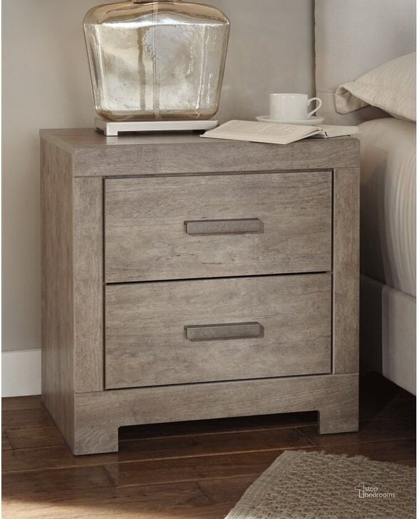 The appearance of Culverbach Gray 2 Drawer Nightstand designed by Signature Design by Ashley in the transitional interior design. This gray piece of furniture  was selected by 1StopBedrooms from Culverbach Collection to add a touch of cosiness and style into your home. Sku: B070-92. Material: Wood. Product Type: Nightstand. Image1