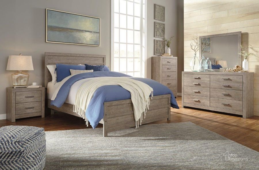 The appearance of Culverbach Grey Panel Bedroom Set designed by Signature Design by Ashley in the modern / contemporary interior design. This gray piece of furniture  was selected by 1StopBedrooms from Culverbach Collection to add a touch of cosiness and style into your home. Sku: B070-71;B070-96;B070-92. Bed Type: Panel Bed. Material: Wood. Product Type: Panel Bed. Bed Size: Queen. Image1