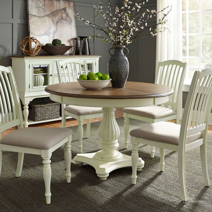 The appearance of Cumberland Creek Round Dining Room Set designed by Liberty in the country / farmhouse interior design. This nutmeg piece of furniture  was selected by 1StopBedrooms from Cumberland Creek Collection to add a touch of cosiness and style into your home. Sku: 334-CD-PDS;334-C1502S. Table Base Style: Pedestal. Table Top Shape: Round. Product Type: Dining Room Set. Material: Rubberwood. Image1