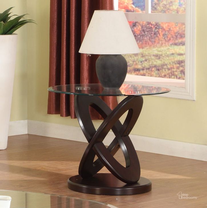 The appearance of Cyclone End Table designed by Crown Mark in the transitional interior design. This brown piece of furniture  was selected by 1StopBedrooms from Cyclone Collection to add a touch of cosiness and style into your home. Sku: 4235-02-BASE;4235-02-GL. Product Type: End Table.