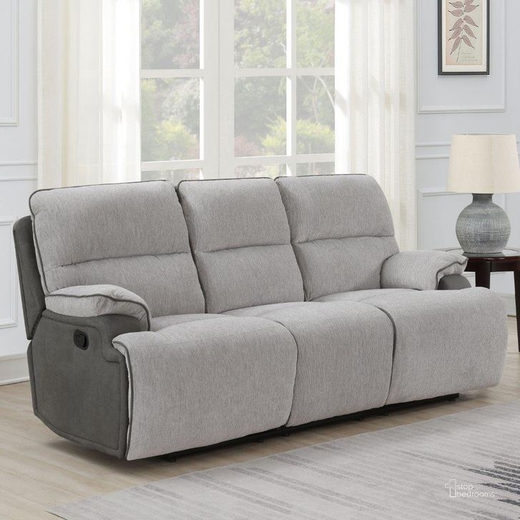 The appearance of Cyprus Recliner Sofa In Gray designed by Steve Silver in the  interior design. This gray piece of furniture  was selected by 1StopBedrooms from Cyprus Collection to add a touch of cosiness and style into your home. Sku: CY950S. Material: Polyester. Product Type: Reclining Sofa. Image1
