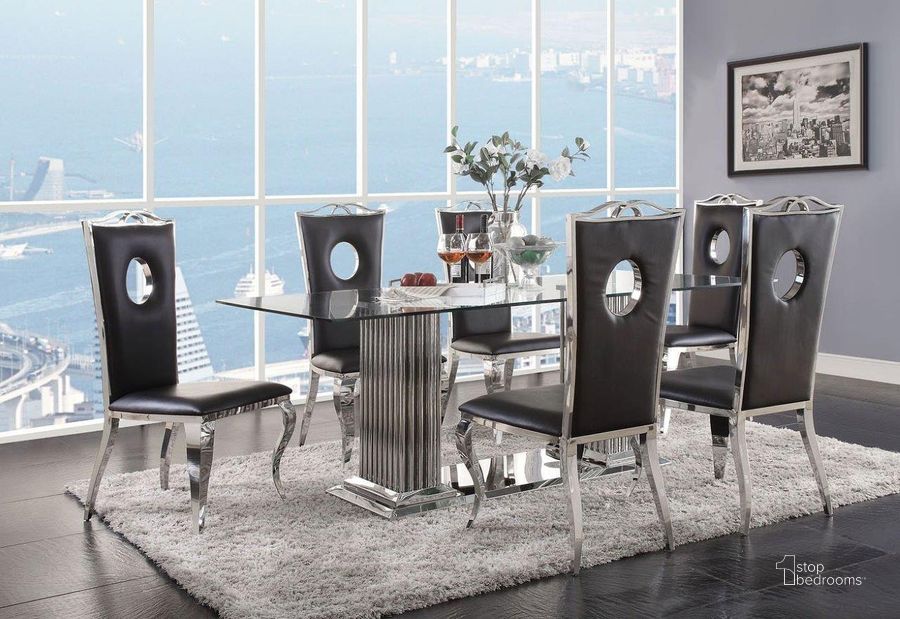 The appearance of Cyrene Dining Room Set designed by ACME in the glam interior design. This stainless steel piece of furniture  was selected by 1StopBedrooms from Cyrene Collection to add a touch of cosiness and style into your home. Sku: 62075T;62076ST;62077FRM;62078. Material: Metal. Product Type: Dining Room Set. Image1