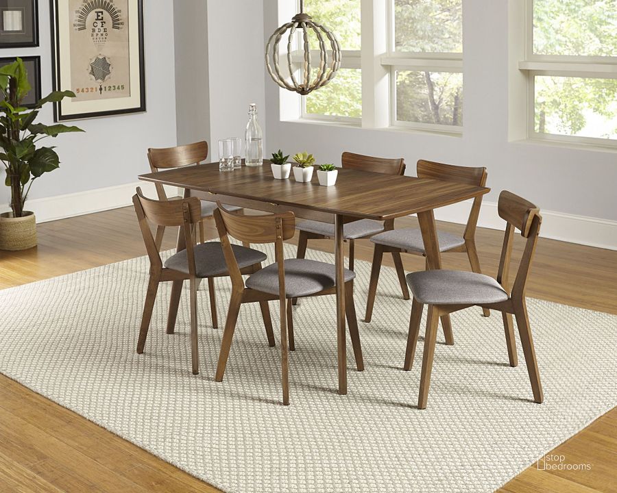The appearance of Arcade Walnut Extendable Dining Room Set designed by Progressive Furniture in the transitional interior design. This brown piece of furniture  was selected by 1StopBedrooms from Arcade Collection to add a touch of cosiness and style into your home. Sku: D829-10;D829-61. Table Base Style: Legs. Material: Wood. Product Type: Dining Room Set. Table Top Shape: Rectangular. Image1
