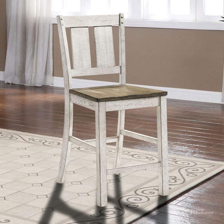 The appearance of Dakota Counter Height Chair Set of 2 In Antique White and Ash Brown designed by Furniture of America in the rustic / southwestern interior design. This antique white and ash brown piece of furniture  was selected by 1StopBedrooms from Dakota Collection to add a touch of cosiness and style into your home. Sku: CM3289BR-PC-2PK. Material: Wood. Product Type: Counter Height Chair.