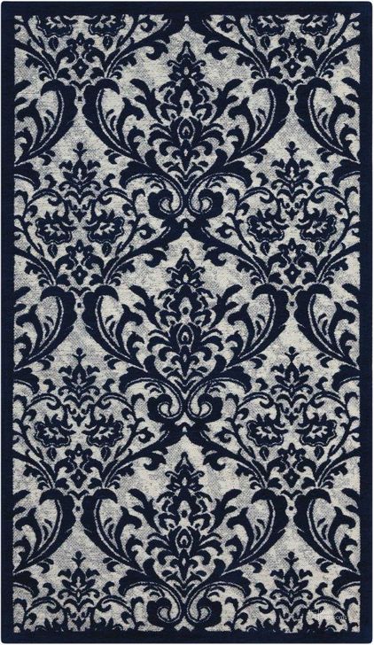 The appearance of Damask Ivory And Navy 2 X 4 Area Rug designed by Nourison in the traditional interior design. This dark navy piece of furniture  was selected by 1StopBedrooms from Damask Collection to add a touch of cosiness and style into your home. Sku: 99446341471. Material: Polyester. Product Type: Area Rugs. Image1