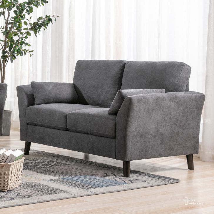 The appearance of Damian Gray Velvet Fabric Loveseat designed by Lilola Home in the modern / contemporary interior design. This gray piece of furniture  was selected by 1StopBedrooms from Damian Collection to add a touch of cosiness and style into your home. Sku: 89728-L. Product Type: Loveseat. Material: Velvet. Image1