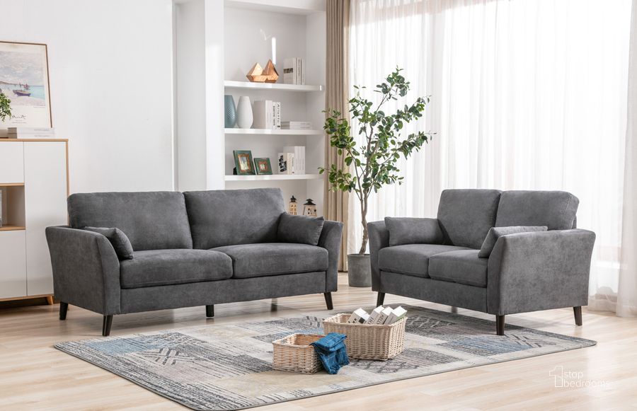 The appearance of Damian Gray Velvet Fabric Sofa Loveseat Living Room Set designed by Lilola Home in the modern / contemporary interior design. This gray piece of furniture  was selected by 1StopBedrooms from Damian Collection to add a touch of cosiness and style into your home. Sku: 89728-SL. Product Type: Living Room Set. Material: Velvet. Image1