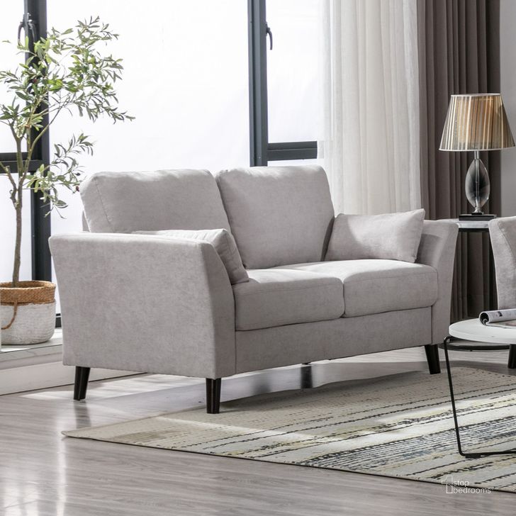 The appearance of Damian Light Gray Velvet Fabric Loveseat designed by Lilola Home in the modern / contemporary interior design. This light gray piece of furniture  was selected by 1StopBedrooms from Damian Collection to add a touch of cosiness and style into your home. Sku: 89728LG-L. Product Type: Loveseat. Material: Velvet. Image1