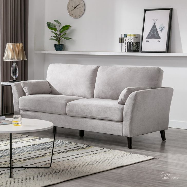 The appearance of Damian Light Gray Velvet Fabric Sofa designed by Lilola Home in the modern / contemporary interior design. This light gray piece of furniture  was selected by 1StopBedrooms from Damian Collection to add a touch of cosiness and style into your home. Sku: 89728LG-S. Product Type: Sofa. Material: Velvet. Image1