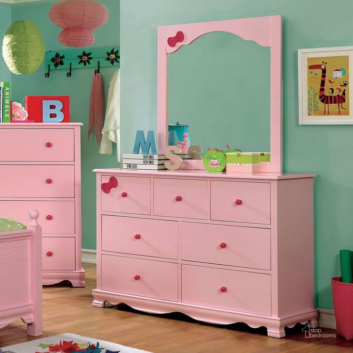 The appearance of Dani Dresser In Pink designed by Furniture of America in the transitional interior design. This pink piece of furniture  was selected by 1StopBedrooms from Dani Collection to add a touch of cosiness and style into your home. Sku: CM7159PK-D-VN. Material: Wood. Product Type: Dresser. Image1