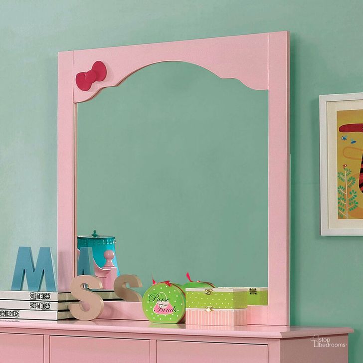 The appearance of Dani Mirror In Pink designed by Furniture of America in the transitional interior design. This pink piece of furniture  was selected by 1StopBedrooms from Dani Collection to add a touch of cosiness and style into your home. Sku: CM7159PK-M-VN. Material: Wood. Product Type: Mirror. Image1