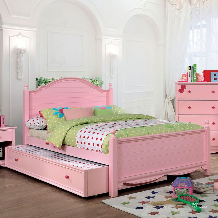 The appearance of Dani Twin Bed In Pink designed by Furniture of America in the transitional interior design. This pink piece of furniture  was selected by 1StopBedrooms from Dani Collection to add a touch of cosiness and style into your home. Sku: CM7159PK-T-HBFB-VN;CM7159PK-T-R-VN. Bed Type: Platform Bed. Material: Wood. Product Type: Platform Bed. Bed Size: Twin. Image1
