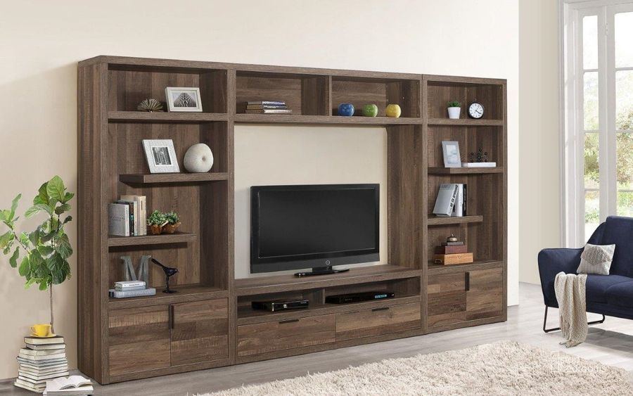 The appearance of Danio Rustic Natural Entertainment Wall designed by Homelegance in the transitional interior design. This brown piece of furniture  was selected by 1StopBedrooms from Danio Collection to add a touch of cosiness and style into your home. Sku: 36660-64T;36660-B;36660-S;36660-S. Product Type: Entertainment Centers and Wall.
