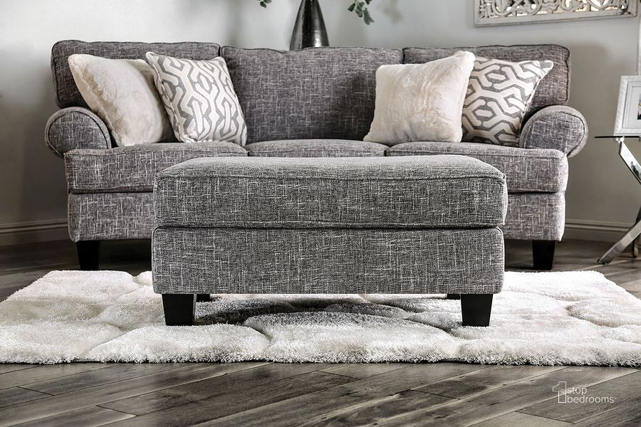 The appearance of Danvers Gray Ottoman 0qd24370049 designed by Bennett Interiors in the transitional interior design. This gray piece of furniture  was selected by 1StopBedrooms from Danvers Collection to add a touch of cosiness and style into your home. Sku: SM8012-OT. Material: Wood. Product Type: Ottoman. Image1