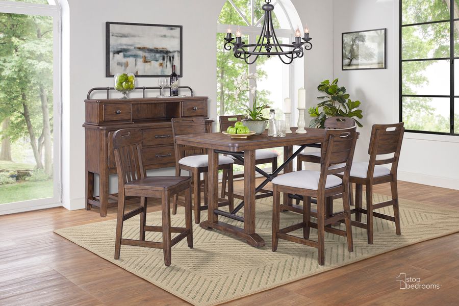 The appearance of Danville 72 Inch Counter Dining Table designed by Bernards in the traditional interior design. This spice brown piece of furniture  was selected by 1StopBedrooms from Danville Collection to add a touch of cosiness and style into your home. Sku: 315-530. Table Base Style: Trestle. Product Type: Dining Table. Table Top Shape: Rectangular. Material: Solid Pine. Size: 72". Image1