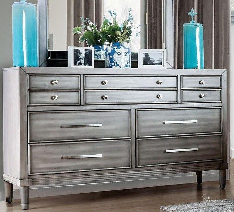 The appearance of Daphne Gray Dresser designed by Furniture of America in the transitional interior design. This gray piece of furniture  was selected by 1StopBedrooms from Daphne Collection to add a touch of cosiness and style into your home. Sku: CM7556D. Material: Wood. Product Type: Dresser. Image1