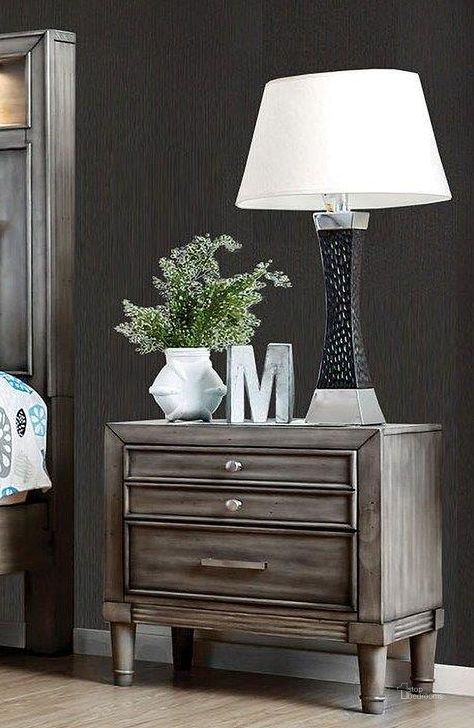 The appearance of Daphne Gray Nightstand designed by Furniture of America in the transitional interior design. This gray piece of furniture  was selected by 1StopBedrooms from Daphne Collection to add a touch of cosiness and style into your home. Sku: CM7556N. Material: Wood. Product Type: Nightstand. Image1