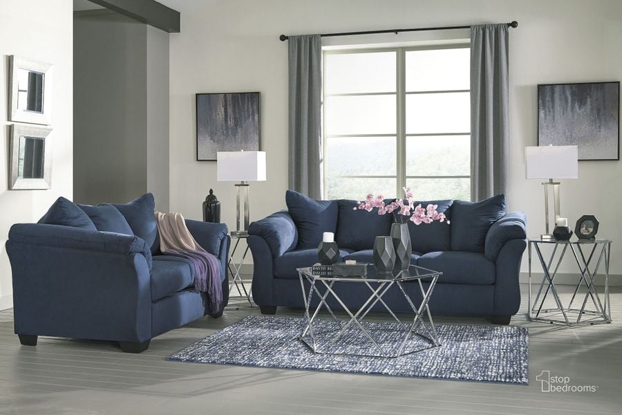 The appearance of Darcy Blue Living Room Set designed by Signature Design by Ashley in the modern / contemporary interior design. This blue piece of furniture  was selected by 1StopBedrooms from Darcy Collection to add a touch of cosiness and style into your home. Sku: 7500738;7500735. Material: Fabric. Product Type: Living Room Set. Image1