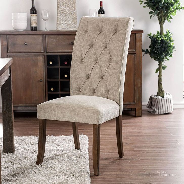 The appearance of Darona Beige Dining Chair Set of 2 designed by Isaac Tahari in the traditional interior design. This beige piece of furniture  was selected by 1StopBedrooms from Darona Collection to add a touch of cosiness and style into your home. Sku: CM3564A-SC-2PK. Material: Fabric. Product Type: Dining Chair. Image1