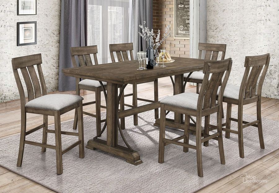 The appearance of Darrick Brown Dining Room Set 0qd2382164 designed by Isaac Tahari in the transitional interior design. This brown piece of furniture  was selected by 1StopBedrooms from Darrick Collection to add a touch of cosiness and style into your home. Sku: 2831T-3671-TOP;2831T-3671-BASE;2831S-24. Product Type: Dining Room Set. Table Top Shape: Rectangular. Image1