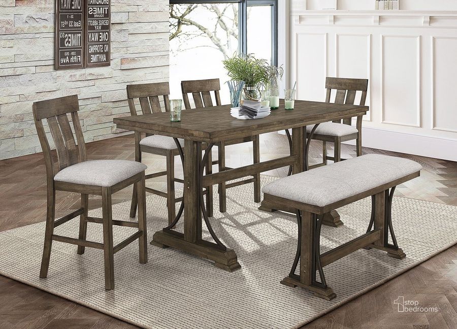 The appearance of Darrick Brown Dining Room Set 0qd2382165 designed by Isaac Tahari in the transitional interior design. This brown piece of furniture  was selected by 1StopBedrooms from Darrick Collection to add a touch of cosiness and style into your home. Sku: 2831T-3671-TOP;2831T-3671-BASE;2831S-24;2831-BENCH. Product Type: Dining Room Set. Table Top Shape: Rectangular. Image1