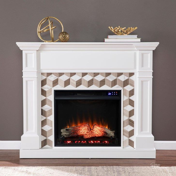 The appearance of Darvingmore Touch Screen Electric Fireplace With Marble Surround designed by SEI Furniture in the transitional interior design. This white piece of furniture  was selected by 1StopBedrooms from Darvingmore Collection to add a touch of cosiness and style into your home. Sku: FR1105059. Material: Wood. Product Type: Fireplace. Image1